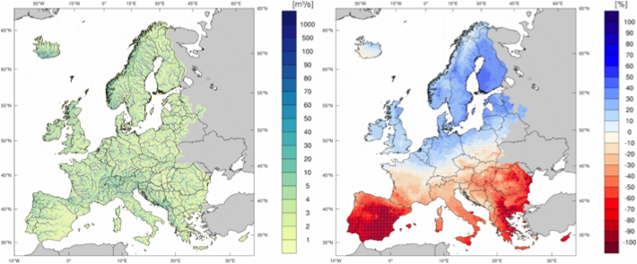 Abbildung zur Simulation von Hochwasser&auml;nderungen mittels mHM.