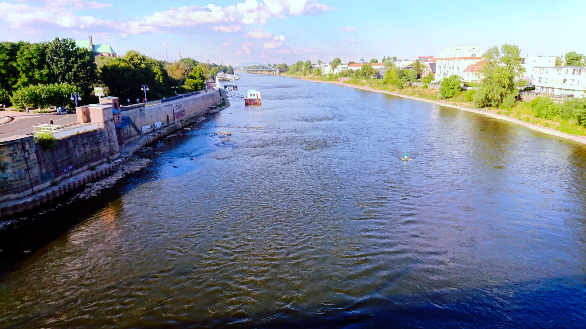 Niedrigwasser an der Strombr&uuml;cke in Magdeburg (Quelle: Dr. Daniel Graeber)