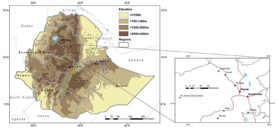 Figure. 1. Left: Location map showing the administrative regions of the country and the&hellip;