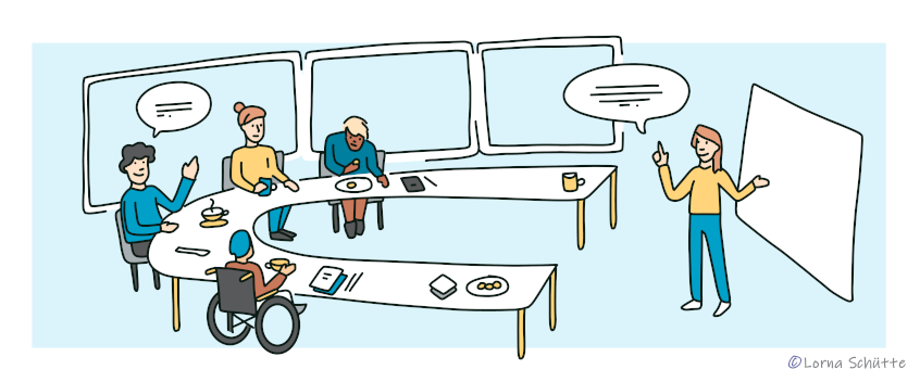 people having coffee and tea, sitting , one person is talking in front (&copy; Lorna Sch&uuml;tte)