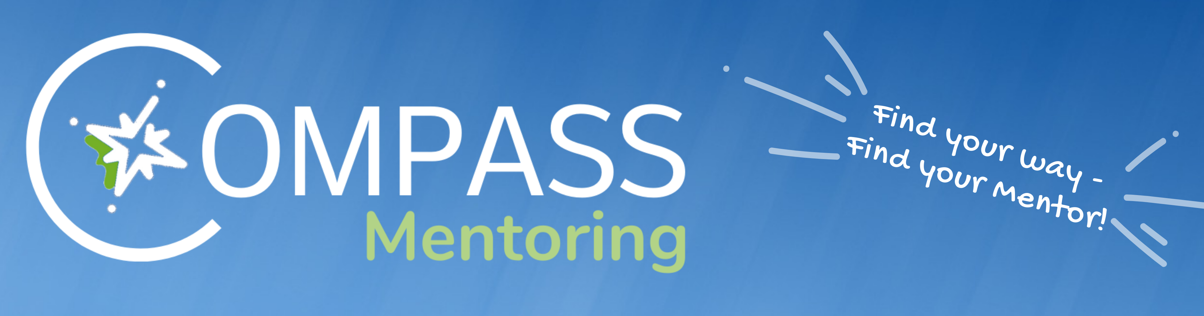 Banner des COMPASS Mentoring Programmes, blauer Hintergrund und wei&szlig;e Schrift