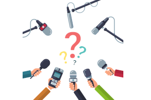 Hands holding microphones, question marks in the middel; ver&auml;ndert nach &copy;freepik