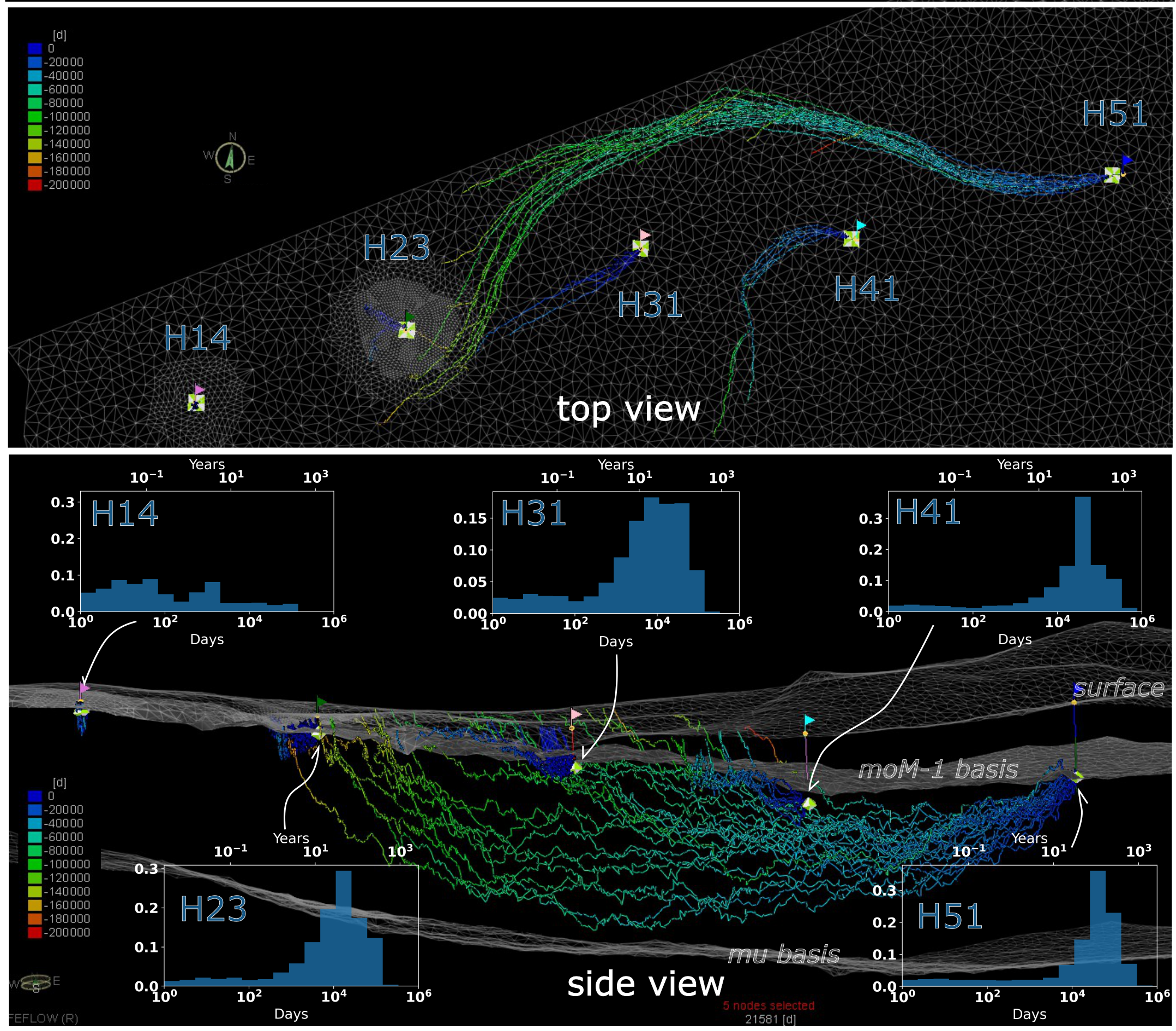 Random Walk Travel Time Analysis, groundwater flow model of the Hainich Critical Zone Observatory (Demo!)