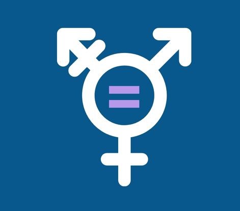 Gender equality icon, the symbol for male, female and nonbinary together in one with an equal-sign in the middle.
