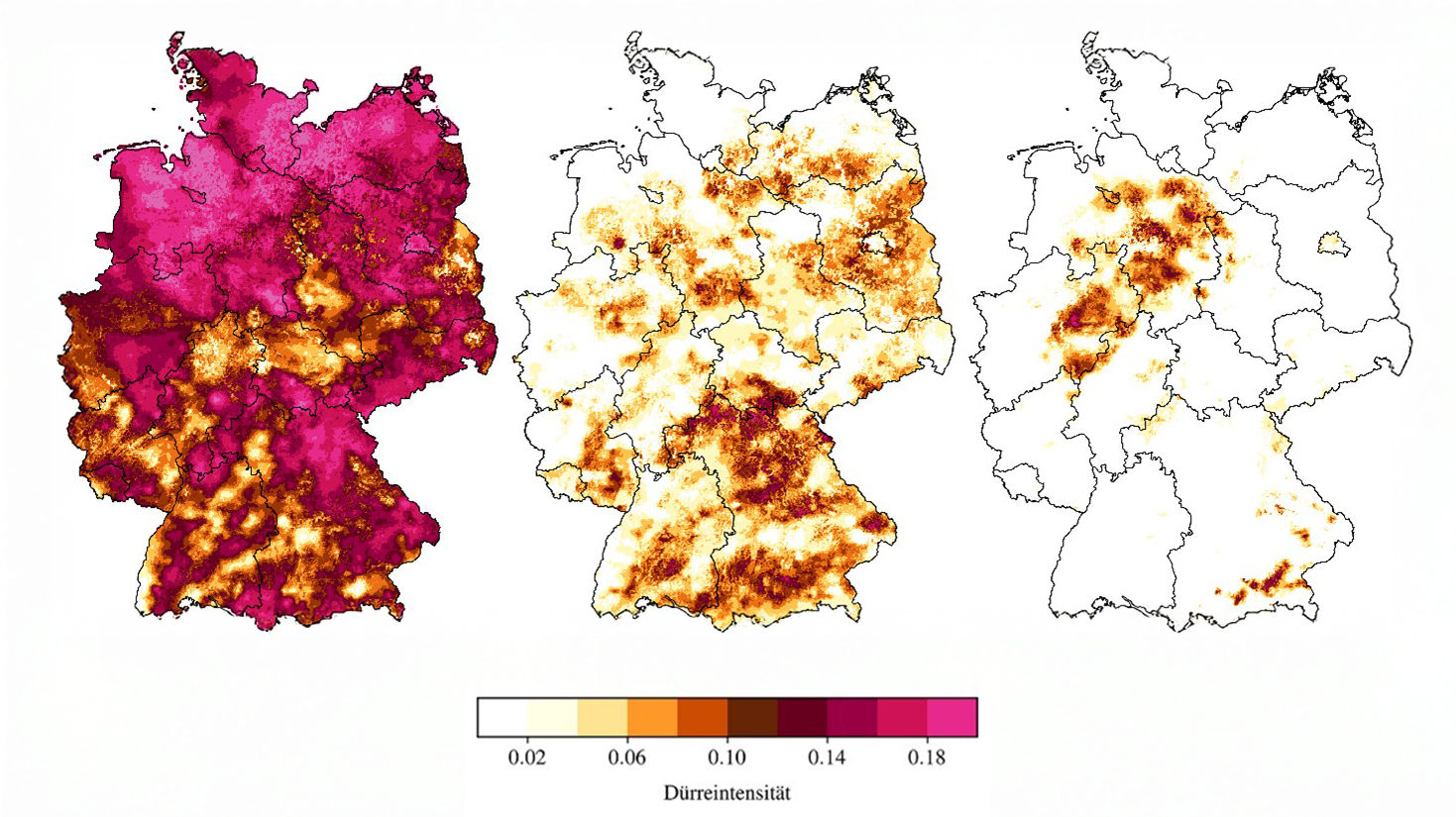 D&uuml;rreintensit&auml;t Oberboden Fr&uuml;hling-Sommer-Herbst 2025. Quelle: UFZ