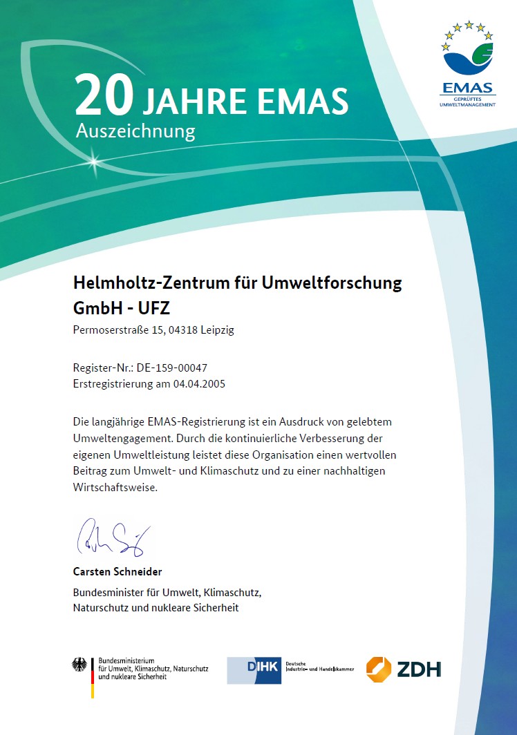 BMUKN-Urkunde 20 Jahre EMAS