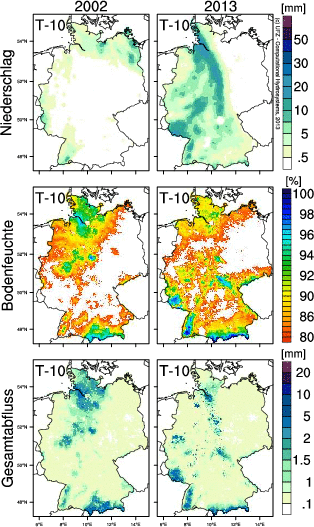 Tageswerte f&uuml;r Niederschlag, Bodenfeuchte und Gesamtabfluss